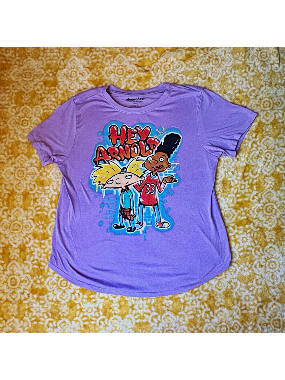 Nickelodeon Ladies Hey Arnold & Gerald Lilac Curved Hem Graphic T-Shirt XL